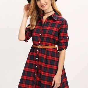 Derek heart Red plaid dress with belt